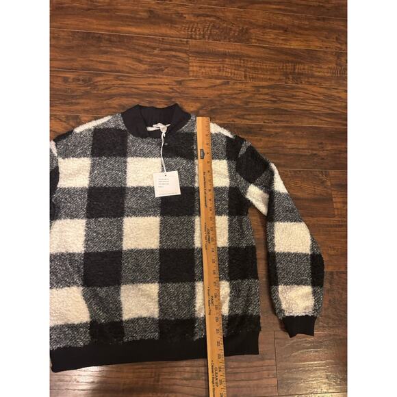 Beach Lunch Lounge Sweater Women Plaid Cozy Black White Comfy Sz:S - Picture 4 of 6